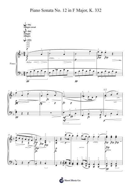 Piano Sonata No. 12 in F Major, K. 332 Sheet Music by Wolfgang Amadeus Mozart-Arr.Bardtrid