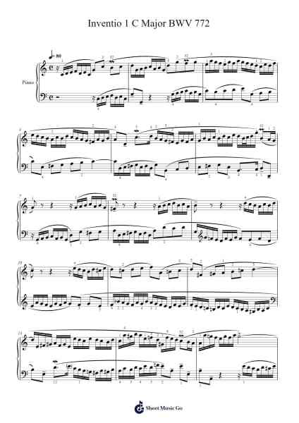 Inventio 1 C Major BWV 772 Sheet Music by Johann Sebastian Bach-Arr.Zangline