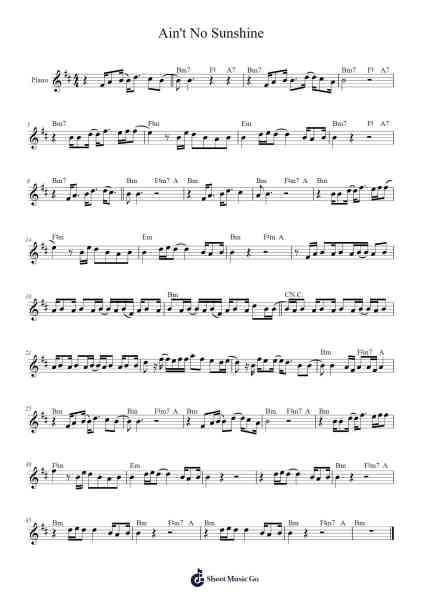 Ain't No Sunshine Sheet Music by Bill Withers-Arr.Bunkyle Wanmia