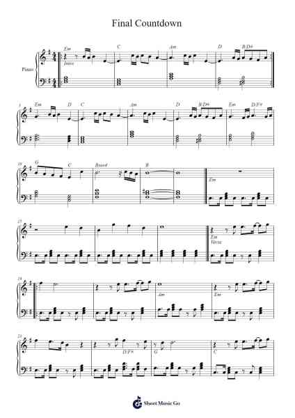 Final Countdown Sheet Music by Europe-Arr.Bosphia Wisell
