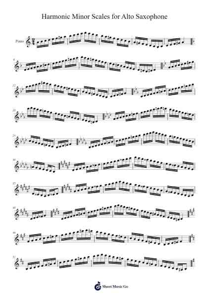 Harmonic Minor Scales for Alto Saxophone Sheet Music by undefined-Arr.Mablia Finkeith