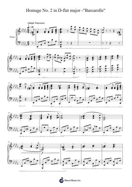 Homage No. 2 in D-flat major -"Barcarolle" Sheet Music by Mason Ma-Arr.Morsechi Billra