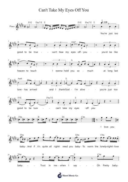 Can't Take My Eyes Off You Musica per pianoforte di undefined - Arr.Wildbias