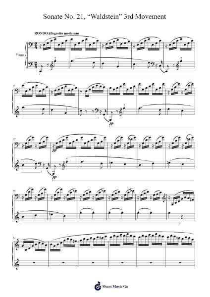 Piano Sonata No. 21 in C Major, Op. 53 "Waldstein": III. Rondo. Allegretto moderato - Prestissimo Sheet Music by Ludwig van Beethoven-Arr.Ellyle Hunrhys
