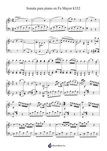 Piano Sonata No. 12 in F Major, K. 332 Sheet Music by Wolfgang Amadeus Mozart-Arr.Janecher Duh