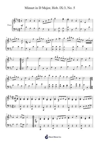 Minuet in D Major, Hob. IX:3, No. 5 Sheet Music by Joseph Haydn-Arr.Thompritt Rhysglan