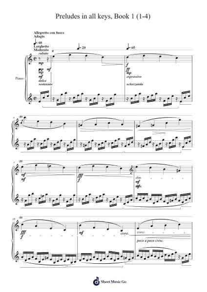 Preludes in all keys, Book 1 (1-4) Sheet Music by Pyotr Ilyich Tchaikovsky-Arr.Grever Carhume