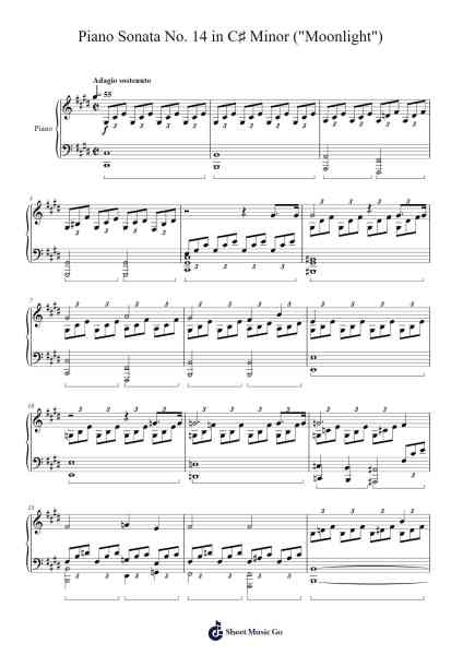 Piano Sonata No. 14 in C♯ Minor ("Moonlight") Sheet Music by Ludwig van Beethoven-Arr.Matlas