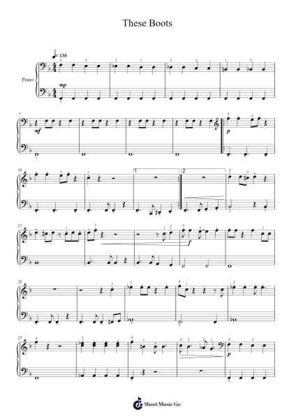 These Boots Sheet Music by Nancy Sinatra-Arr.Birdbrey