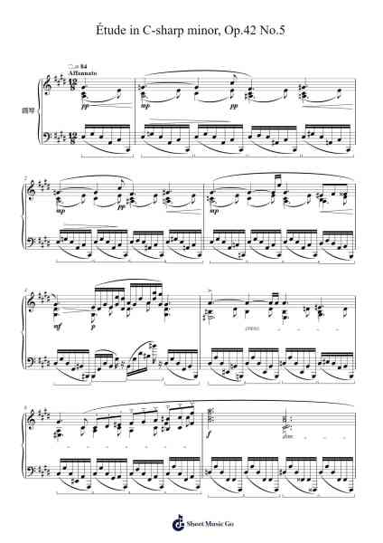Étude in C-sharp minor, Op. 42 No. 5 Sheet Music by Alexander Scriabin-Arr.Humlouie