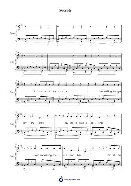 Secrets Sheet Music by OneRepublic-Arr.Pistal
