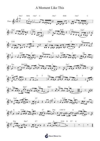 A Moment Like This Sheet Music by Kelly Clarkson-Arr.Sylgou