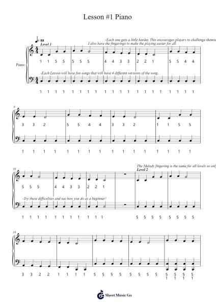 Lesson #1 Piano (For Beginners) Sheet Music by Enoch Stevens-Arr.Kelins Woothe