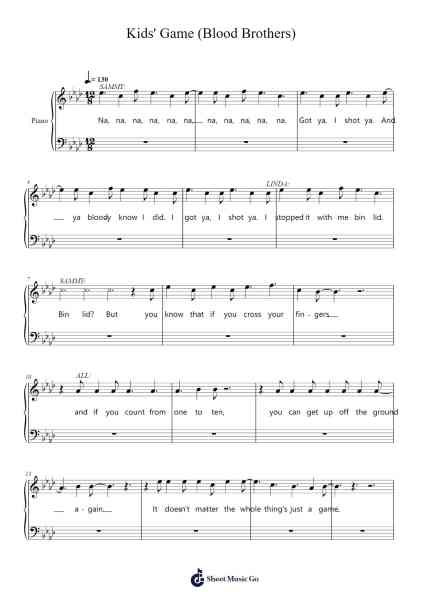 Kids' Game (Blood Brothers) Sheet Music by Steclare Zamund-Arr.Grihicks Mulou