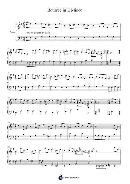 Bourrée in E Minor Sheet Music by Johann Sebastian Bach-Arr.Watloise Fredgee