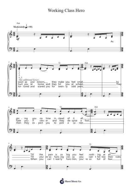 Working Class Hero Sheet Music by John Lennon-Arr.Bowmag