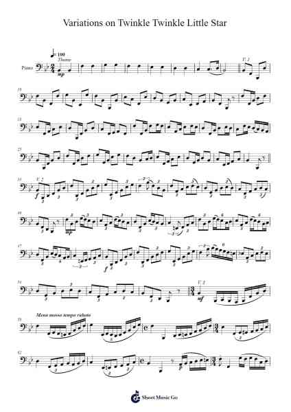 Variations on Twinkle Twinkle Little Star for Tuba Sheet Music by Hisashi Arayama-Arr.Padlia Bebe