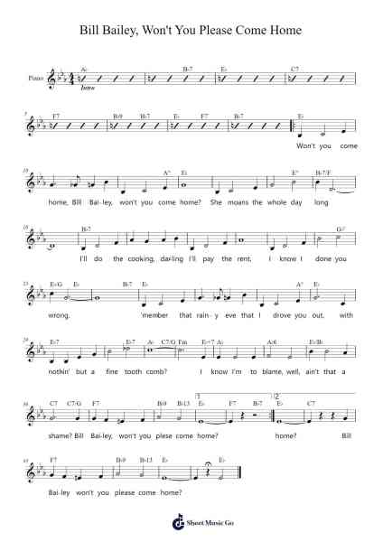 Bill Bailey, Won't You Please Come Home Sheet Music by Hughie Cannon-Arr.Juneven