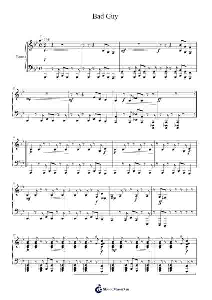 Bad Guy Sheet Music by Billie Eilish-Arr.Earmay
