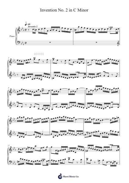 Invention No. 2 in C Minor, BWV 773 Sheet Music by Johann Sebastian Bach-Arr.Tayhal Lynchyale
