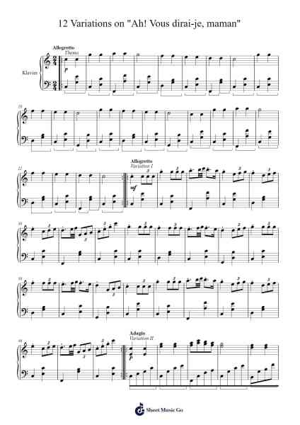 12 Variations on "Ah! Vous dirai-je, maman", K. 265/300e Sheet Music by Wolfgang Amadeus Mozart-Arr.Greengrant Darvice