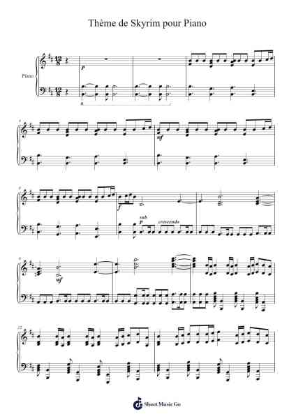 Thème de Skyrim pour Piano Sheet Music by Jeremy Soule-Arr.Hulking Chilmund