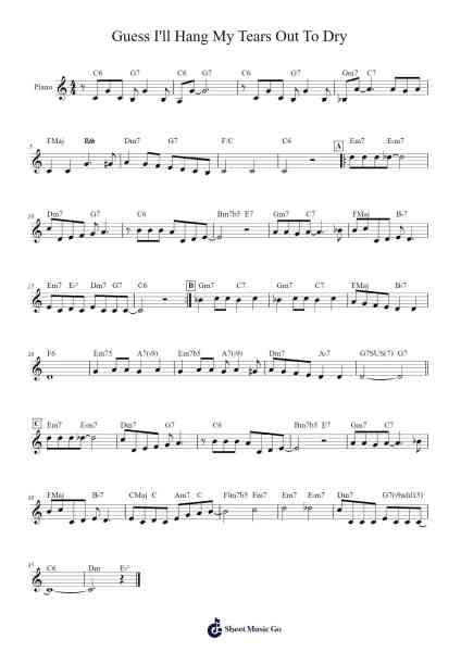 GUESS I'LL HANG MY TEARS OUT TO DRY Sheet Music by Chadbitt-Arr.Solin