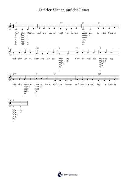 Auf der Mauer, auf der Lauer Sheet Music by Volksweise-Arr.Yulevieve
