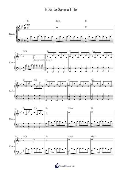 How to Save a Life Sheet Music by The Fray-Arr.Mabloor Tourszy