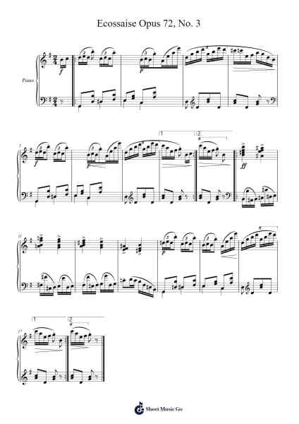 Ecossaise Opus 72, No. 3 Sheet Music by Frédéric François Chopin-Arr.Humlouie