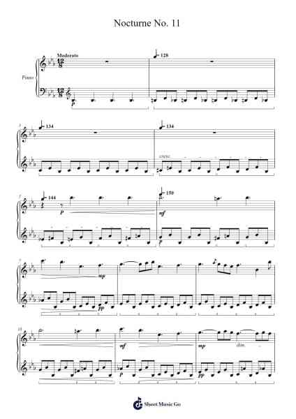 Nocturne No. 11 in E-flat Major, H. 36 Sheet Music by John Field-Arr.Copclife Hudvan
