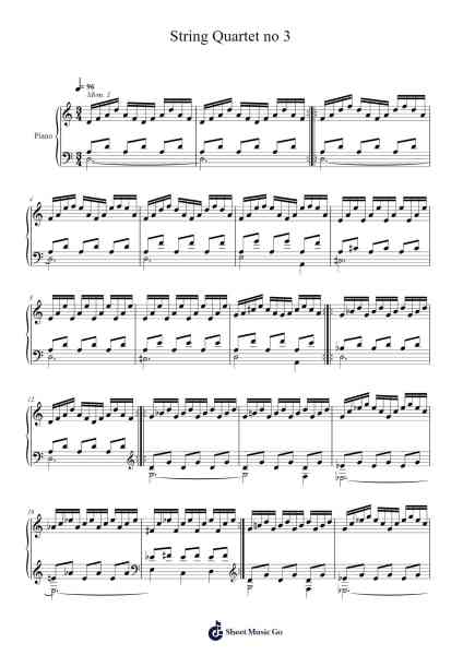 String Quartet no 3 Sheet Music by Philip Glass-Arr.Reedthey Zeway