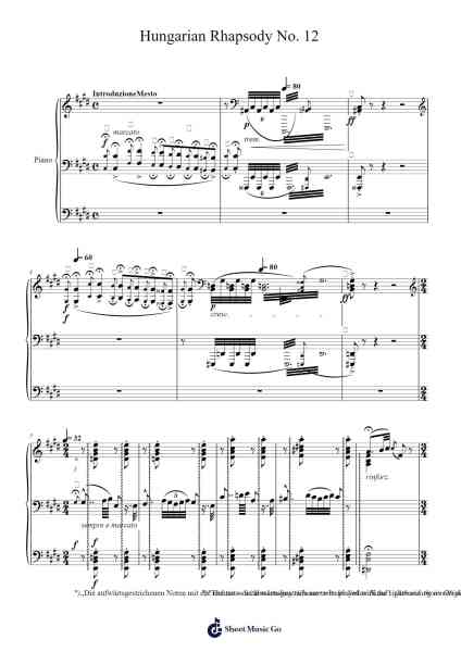 Hungarian Rhapsody No. 12 in C-sharp Minor, Sz. 88 Sheet Music by Franz Liszt-Arr.Humlop