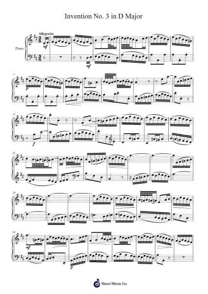 Invention No. 3 in D Major, BWV 774 Sheet Music by Johann Sebastian Bach-Arr.Mollpag