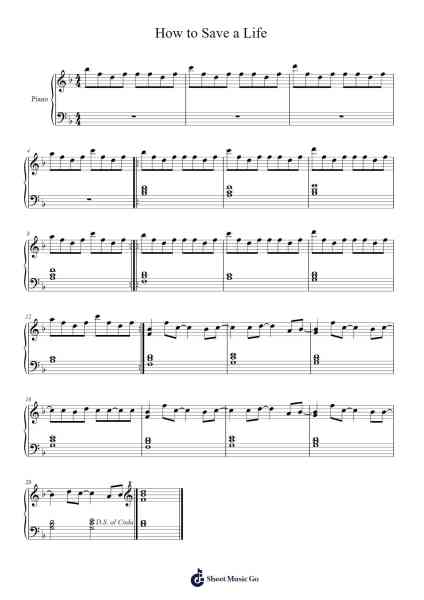 How to Save a Life Sheet Music by Marlene6285-Arr.Tutlyn Bradpeare