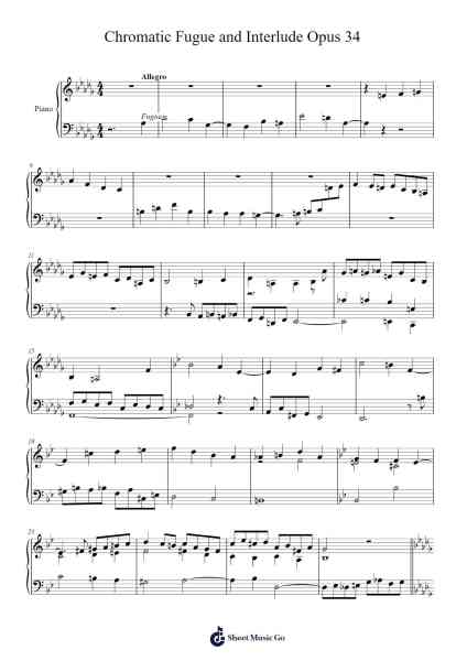 Chromatic Fugue and Interlude (Opus 34) Sheet Music by Daitrid Piersliam-Arr.Elroylitt Graycia