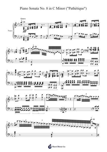 Piano Sonata No. 8 in C Minor, Op. 13 ("Pathétique"): I. Grave - Allegro di molto e con brio Sheet Music by Ludwig van Beethoven-Arr.Dwightlind