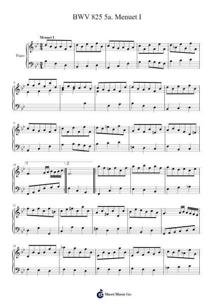 Partita No. 1 in B-flat Major, BWV 825: 5a. Menuet I Sheet Music by Johann Sebastian Bach-Arr.Kyletus Stanchloe
