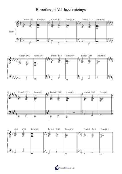 B rootless ii-V-I Jazz voicings in all the keys (diatonic) Sheet Music by Mansbrowne-Arr.Fmar Geearl