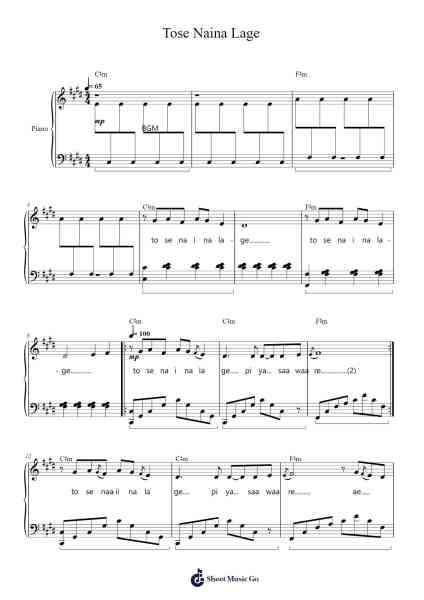 Tose Naina Lage Sheet Music by Mithoon Sharma-Arr.Mablia Finkeith