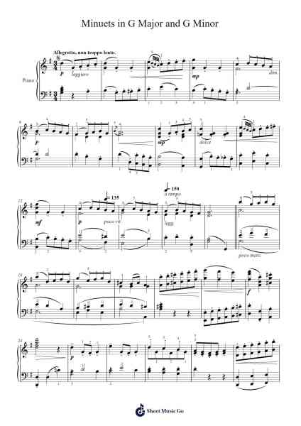 Minuets in G Major, BWV Anh. 114 & G Minor, BWV Anh. 115 Sheet Music by Johann Sebastian Bach-Arr.Ferholt Vebthan