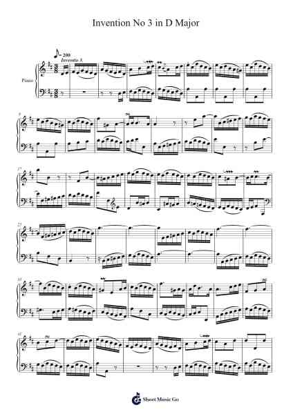 Invention No. 3 in D Major, BWV 774 Sheet Music by Johann Sebastian Bach-Arr.Hilye