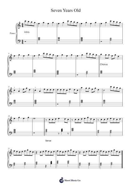 Seven Years Old Sheet Music by Lukas Graham-Arr.Fordniah