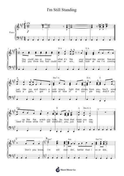 I'm Still Standing Sheet Music by Elton John-Arr.Chilflower