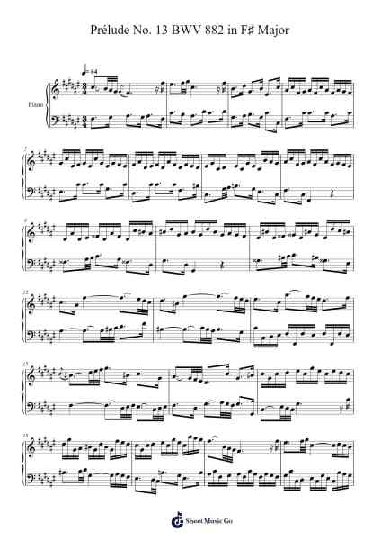 Prélude No. 13 in F♯ Major, BWV 882 Sheet Music by Johann Sebastian Bach-Arr.Reywood