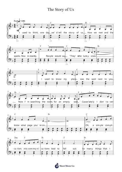 The Story of Us Sheet Music by Taylor Swift-Arr.Fastjean