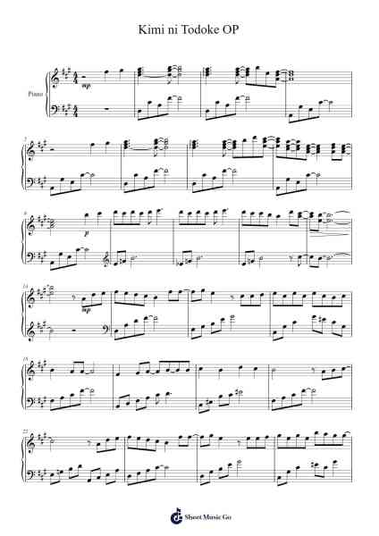 Kimi ni Todoke OP Piano Insert Song Sheet Music by undefined-Arr.Belllas Priestsopp