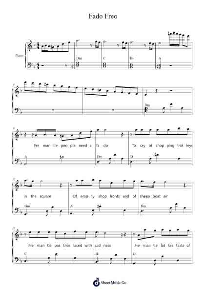 Fado Freo Sheet Music by Pianneka-Arr.Irsharp Bartrah