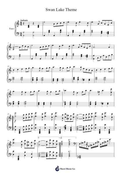 Swan Lake Theme Musica per pianoforte di Pyotr Ilyich Tchaikovsky - Arr.Chachill