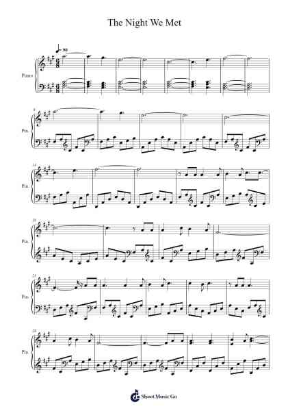 The Night We Met Sheet Music by Lord Huron-Arr.Bunjoan Payley